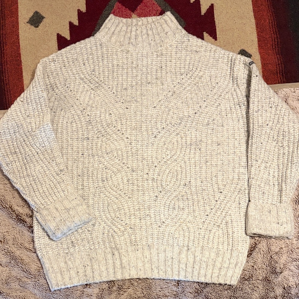 Columbia Cream Cable-Knit Turtleneck Sweater